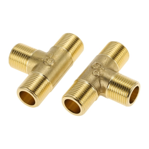 Unique Bargains Brass Pipe Fitting 3/8"Male Thread Tee Adapter 2.01" 2 Pcs