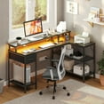 thumbnail image 4 of JIOABL 53" L Shaped Computer Gaming Desk with USB Charging Ports & LED Lights, Reversible Corner Table with Power Outlets Monitor Stand for Home Office, Black, 4 of 7