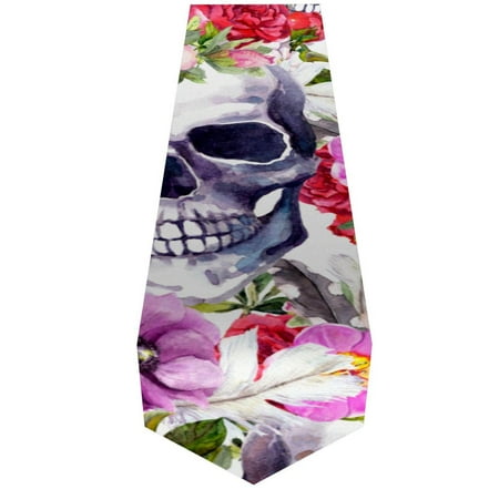 

OWNTA Colorful Flowers and Skull Pattern Elegant Polyester Table Runner Perfect for Your Tables - Dining Table Decoration