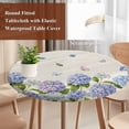 thumbnail image 4 of Hydrangeas Round Tablecloth, Fitted Table Cover with Elastic for 55"-60" Round Tables, Purple Floral Butterfly Leaves Beige Table Cloth Outdoor Indoor Dinning Party Waterproof Tablecloths, 4 of 7