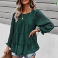 thumbnail image 3 of Blusa Casual Transpirable Agradable para La Piel con Volantes y Manga Larga de Gasa con Cuello Redondo para Mujer para Otoño Invierno Verde Oscuro XL, 3 of 6