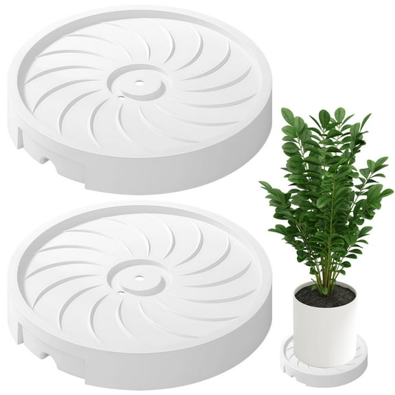 2 Pcs Rolling Plant Vase Stand with Wheels,Heavy Duty Moving Caddy,Indoor Outdoor Round Pot Dolly,8.7 in/22 cm Inner Diameter White Base with Drain Tray