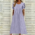 thumbnail image 2 of ATOYSOY Women's Round Neck Pockets Tea Length A Line Dress Solid Color Petal Sleeve Beach Sundress Retro Elegant Casual Eyelet Trendy Dress for Girls Purple S, 2 of 6