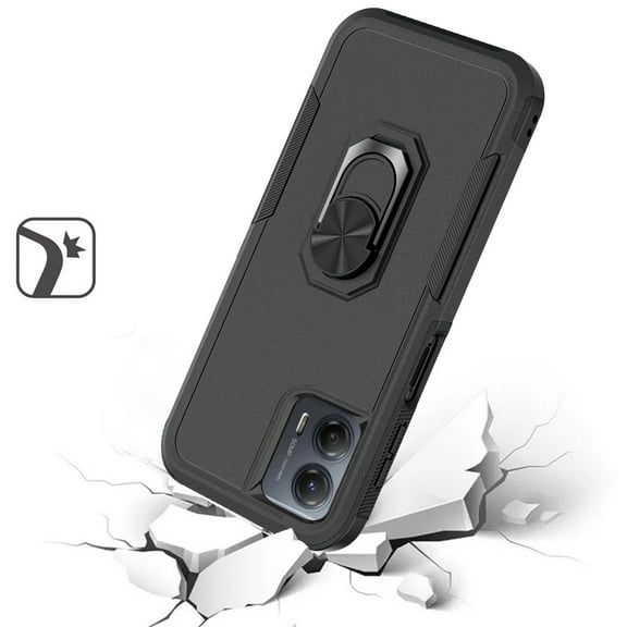For Motorola Moto G 5G 2023 Hybrid Rugged Hard Drop-Proof 3 Layer Protection Military Grade with Metal Ring Stand Cover ,Xpm Phone Case [ Black ]