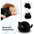 thumbnail image 3 of Almohada de juguete de peluche de gato negro 3D, peluche gordo, almohadas Kawaii diseño en forma de gato decoración de cojín trasero Lumbar, 3 of 4