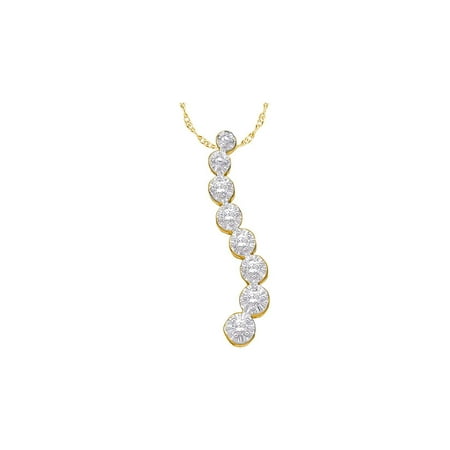 Graduated Diamond Drop Pendant - 14kt Yellow Gold Womens Round Diamond Journey Graduated Pendant 1/10 Cttw