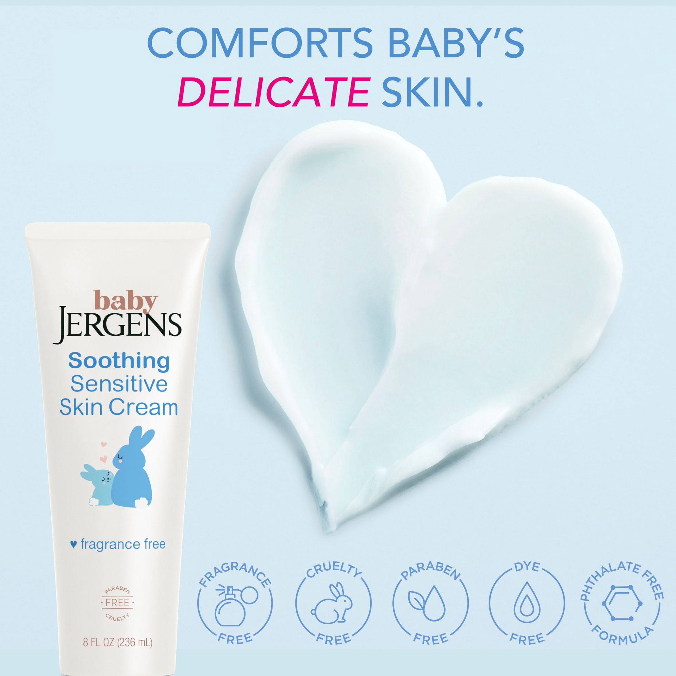 (2 pack) Baby Jergens Soothing Sensitive Skin Cream, Newborn Dry Skin, Fragrance-Free, 8 fl oz