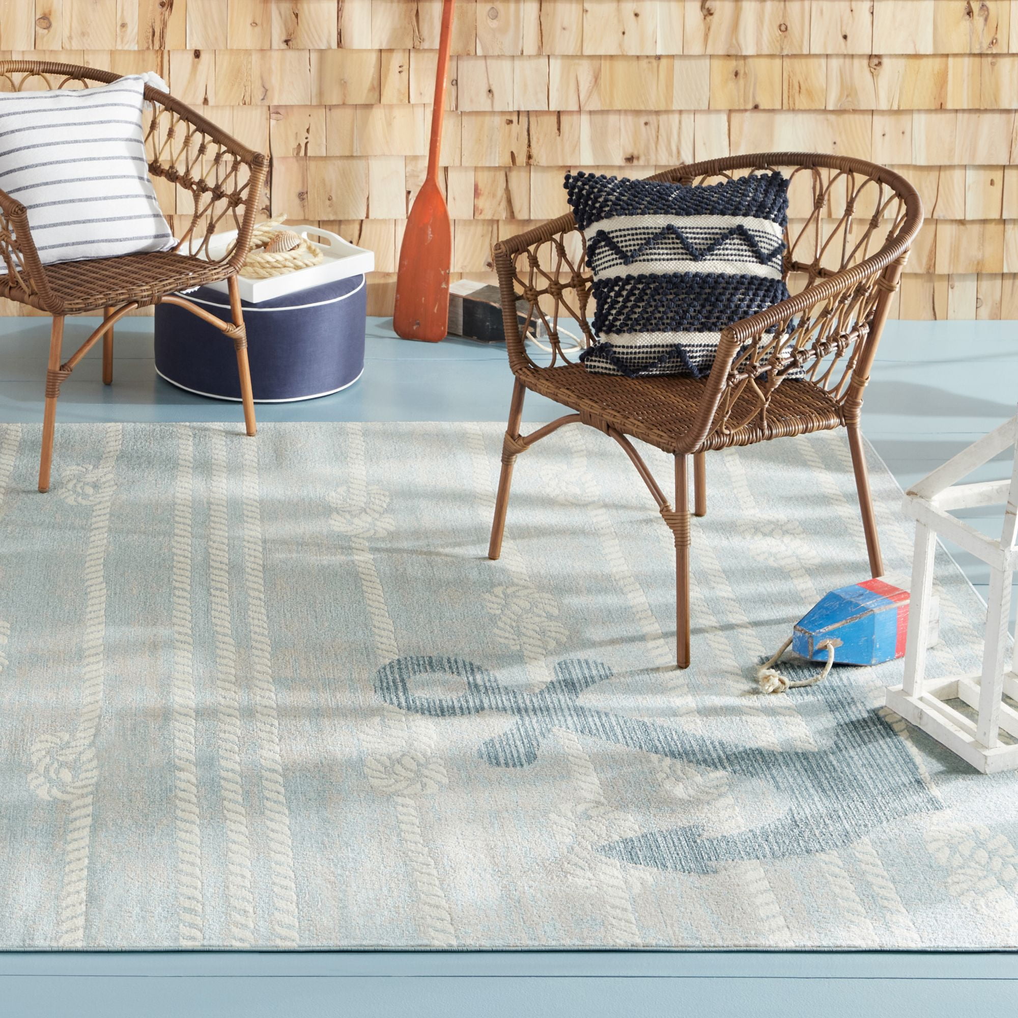 PRIVATE BRAND UNBRANDED Bazaar Coastal Beige/Blue 5 ft. x 7 ft. Anchors  Area Rug 2-7071-102 - The Home Depot