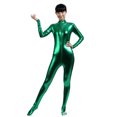 thumbnail image 1 of Traje de actuación en el escenario Zentai con medias recubiertas de pegamento y cremallera frontal para mujer, sin cabeza, cuello alto pequeño, 1 of 6