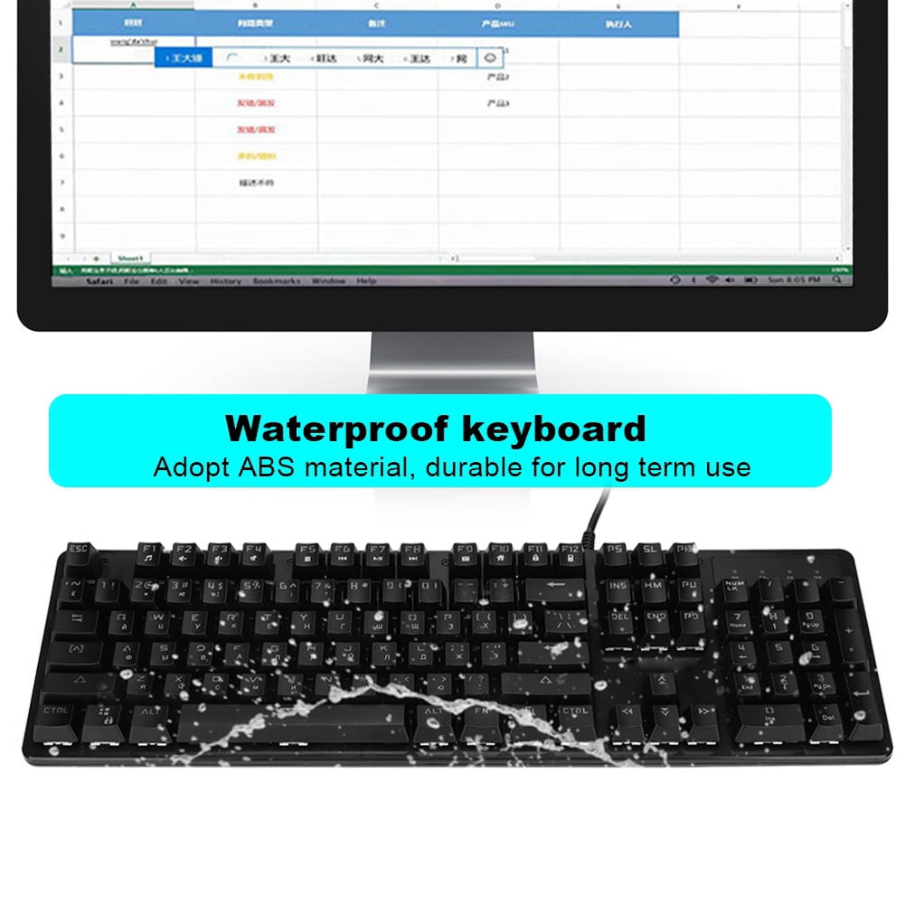 High-Sensitivity Gaming Keypad for Russians & English Users Waterproof RGB Backlit 104-Key Mechanical Keyboard