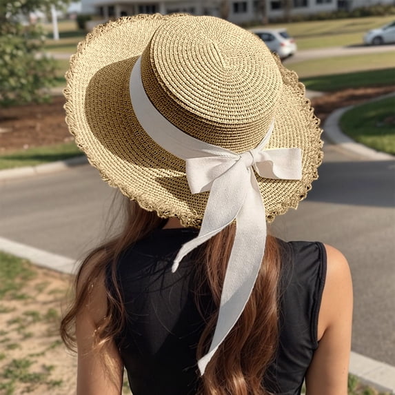 jiaxiM Wide Brim Hats for Women Striped Wide Brim Straw Beach Hat Casual for Outdoor Summer