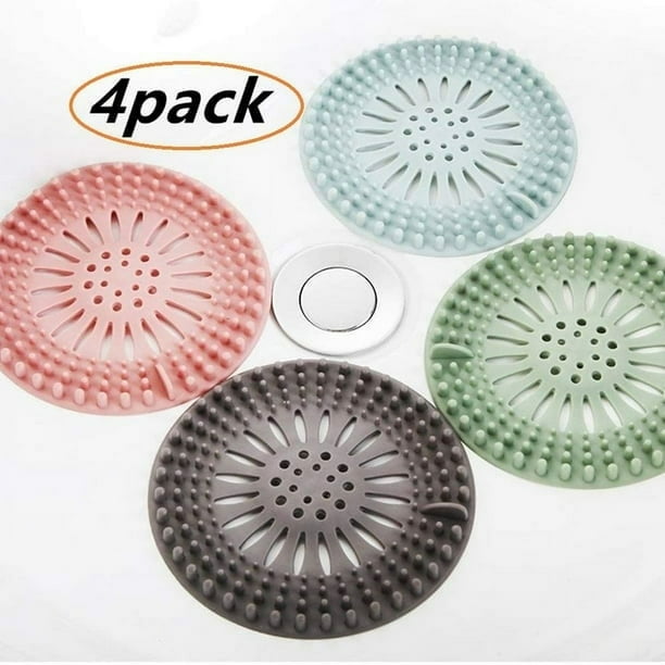 Tapón de goma para desagüe de pelo, de silicona duradera, paquete de 4 filtros para cocina, baño y bañera, tapón de pelo, cubiertas de drenaje de ducha, fáciles de instalar y limpiar brillar Electrónica