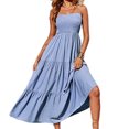 thumbnail image 2 of Vestido De Playa De Mujer Vestido largo sexy Una línea Vestido de color sólido Cuello cuadrado Traje diario (Azul XL) Cgtredaw Para estrenar, 2 of 6