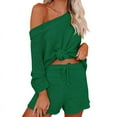 thumbnail image 2 of Casual Pajama Set Womens 2 Piece Outfits Off Shoulder Knit Tops and Shorts Suits, 2 of 3