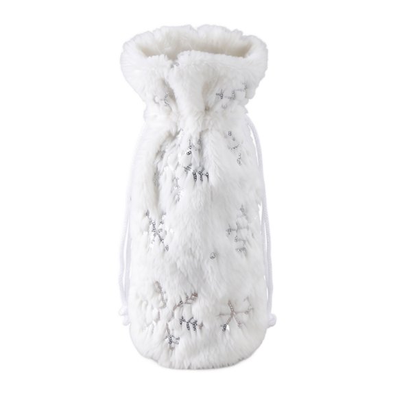 Christmas White Plush Wine Bottle Cover, Soft Fuzzy Outerwear Decor Adding Party Table Atmosphere for Dinner Restaurant