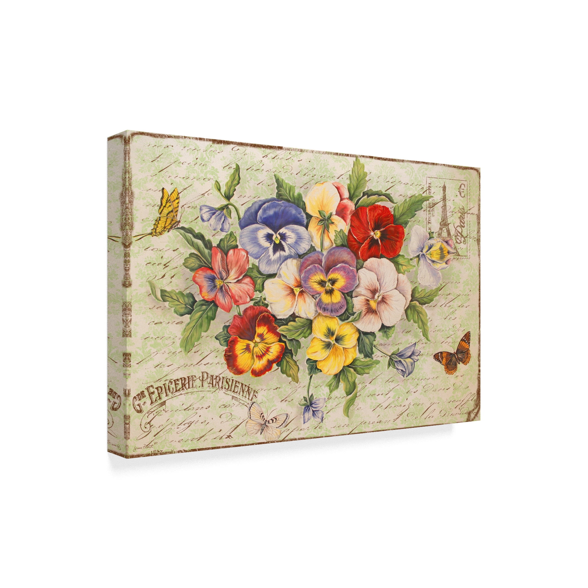 Trademark Fine Art 'Pansies And Butterflies' Canvas Art by Jean Plout
