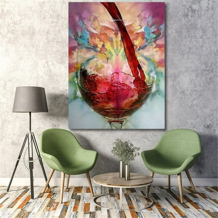 Framed Glass Wall Art Unframed / Framed Abstract Giclee Red Wine Glass Oil Painting Canvas Wall Art Print Picture Decor ()