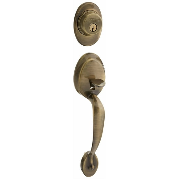 Schlage F62-PLY-PLY Plymouth Double Cylinder Handleset with Plymouth Interior Kn, Antique Brass