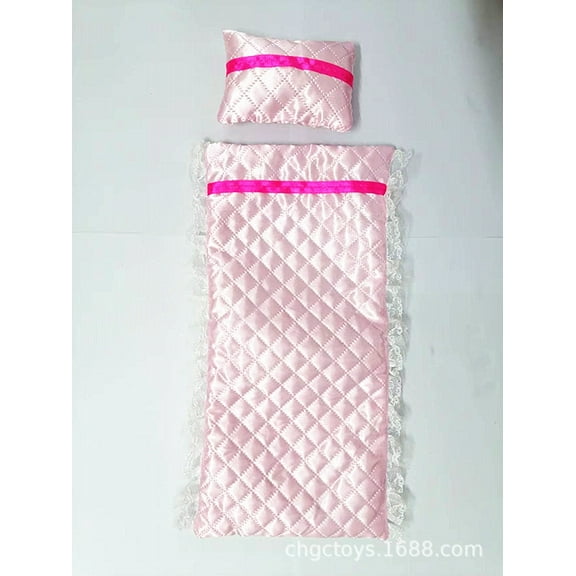 WEUVEB 2Pcs Dollhouse Bedding Pink Cotton Fabric Pillow and Bed Sheet Set Durable