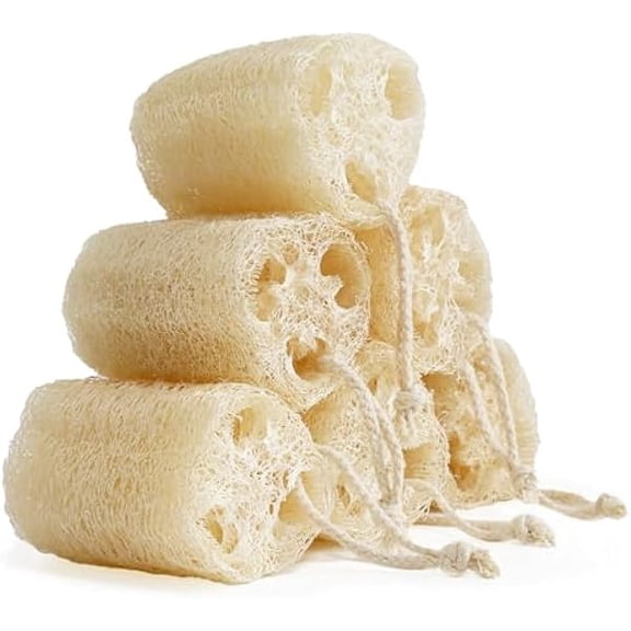 Fu997 Natural Loofah Sponge, Organic Bath Loofah Pack, Lufas Exfoliating Body Scrubber, Loofas Sponges Shower Loofah for Women and Men, Skin SPA Ecotools- 6 Pack