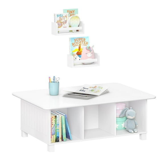 Mesa de almacenaje de varios compartimentos para actividades infantiles con 2 estantes para libros de 25 cm (10 pulg) gratis