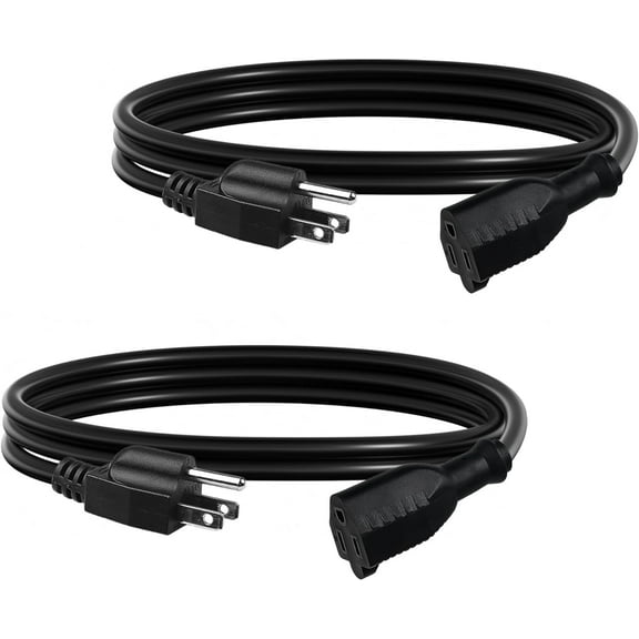 BN-LINK 6ft Indoor Outdoor Extension Cord 16/3 SJTW, 2 Pack, Black, 3-Prong, Weather Resistant & Flame Retardant, for Indoor, Garden, Landscaping & Holiday Decorations, ETL