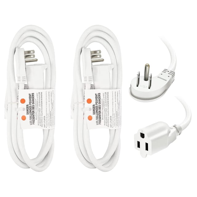 Cable de extensión EP, enchufe plano de 6 pies, 16 AWG, 3 clavijas, blanco