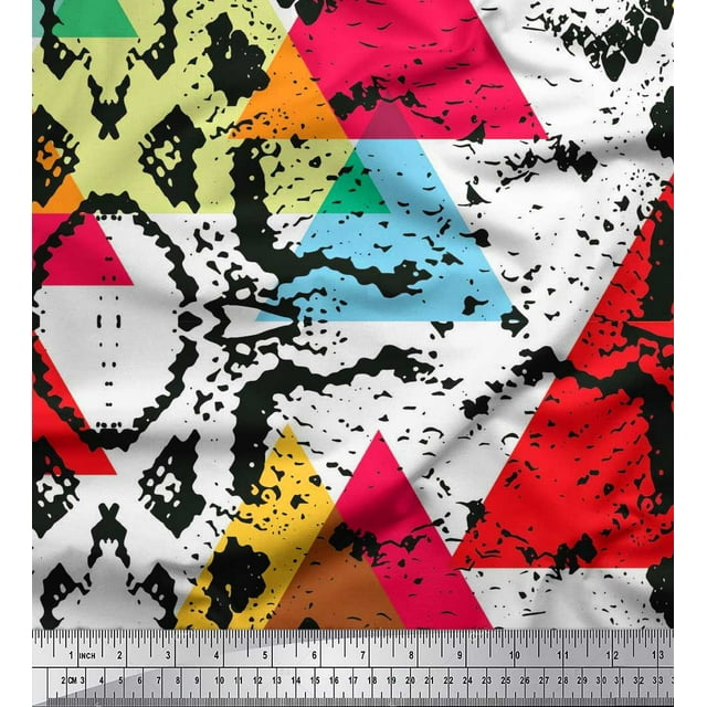 Soimoi polyester Crepe Fabric Animal Skin & Triangle Geometric Printed Craft Fabric by the Yard 42 Inch Wide