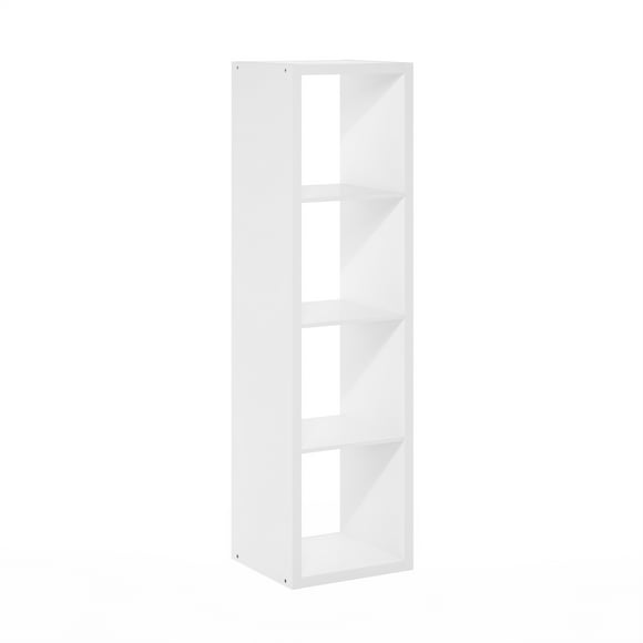 Furinno CUBICLE Book Shelf, 4-Cube Vertical Thick Frame Bookshelf, Horizontally & Vertically Reversible Bookcase with Open Back, 14.6 x 15.9 x 58, for Living Room, Bedroom, Home Office, White