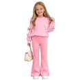thumbnail image 5 of CYRBOKO Girls 2‑Piece Outfit Set, Bow Casual Elastic Waist Fall Winter Long Sleeve Tops and Flare Pants Pink Size 9-10 T, 5 of 8