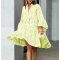 thumbnail image 4 of qolati Women's Boho Midi Dresses 2023 Fall Flared Sleeve Eyelet Button V Neck A-Line Dress Casual Loose Ruffle Swing Beach Dress, 4 of 6