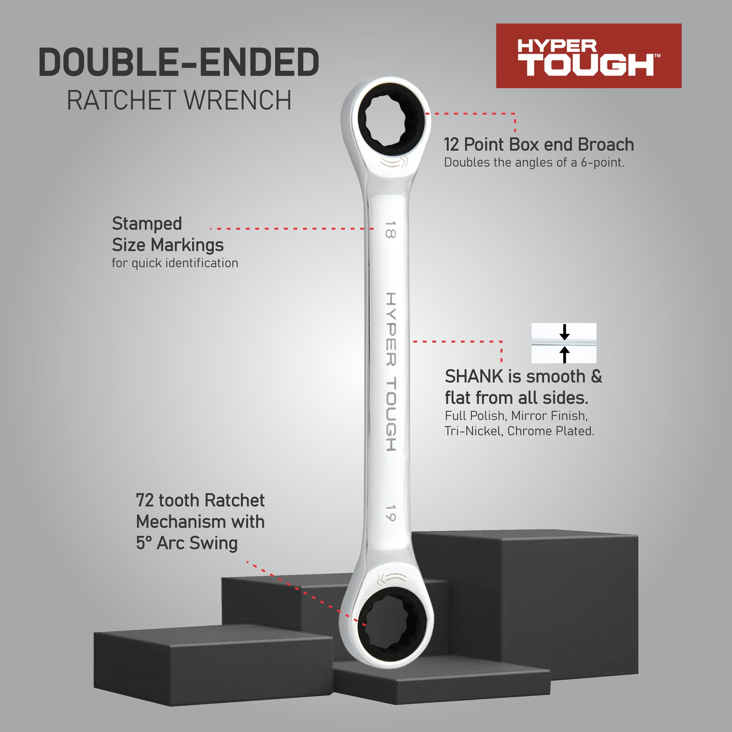 Hyper Tough 5-Piece Metric Double End Ratchet Wrench Tool Set, Hand Tools