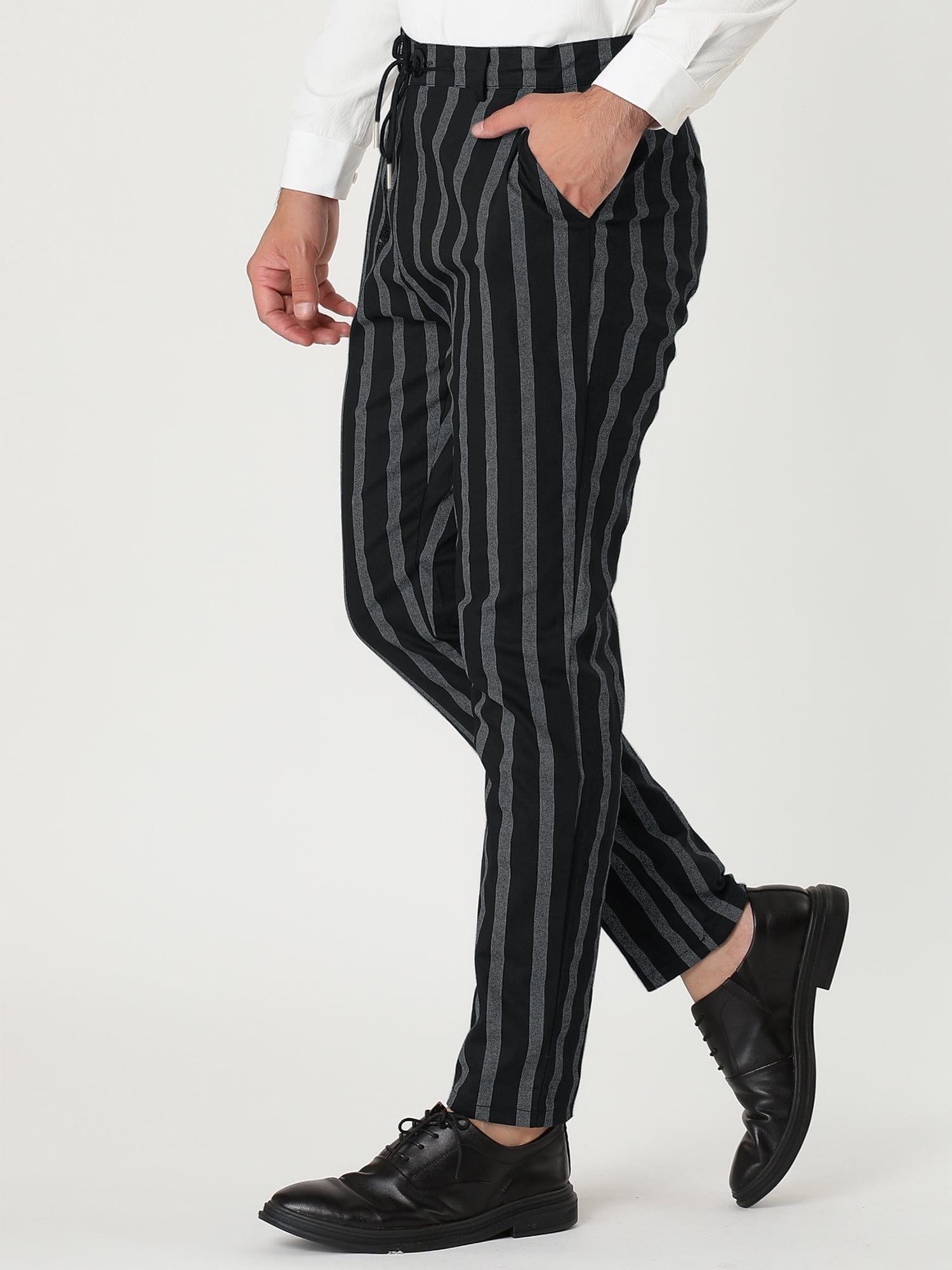 Unique Bargains Men's Casual Striped Dress Pants Slim Fit Contrast Color Suit Trousers 38 Black
