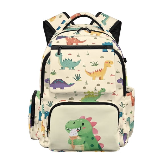 Yspwyqan School Backpack for Kids Teens, 600D Polyester Lightweight Boys Backpack, Multi-Pocket Fits 15.6 Laptop, Ice Cream Dino School Bag for Elementary Middle High