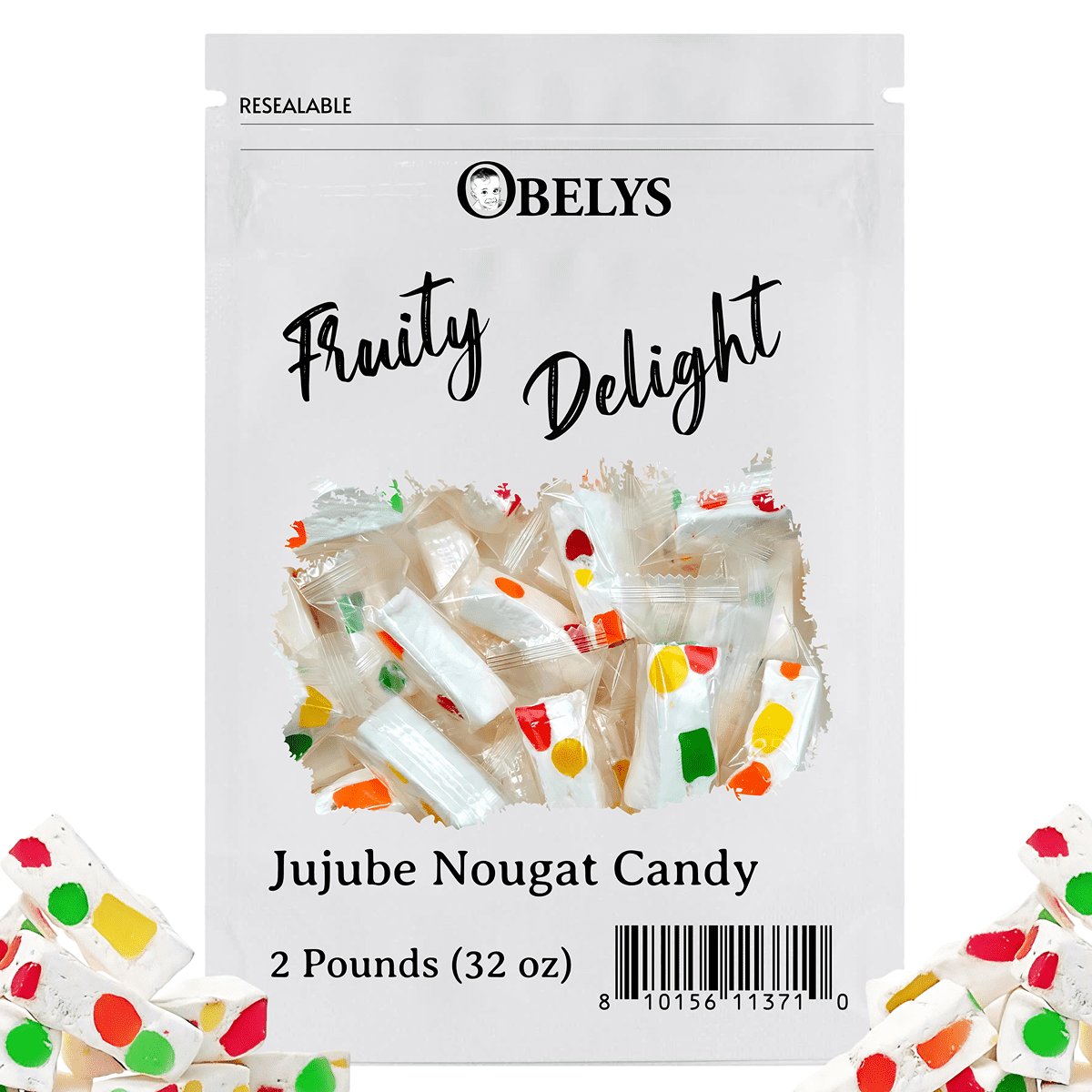 Jujube Nougat - 2 Pounds (32 oz) | Easter Candy with Fruit Jelly Pieces - Individually Wrapped Candy | Soft & Chewy Treat