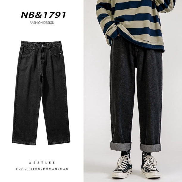 2023 nueva moda coreana pantalones vaqueros holgados para hombre clásico Unisex pantalones vaqueros rectos de pierna ancha Hip Hop Bagy azul claro gris negro