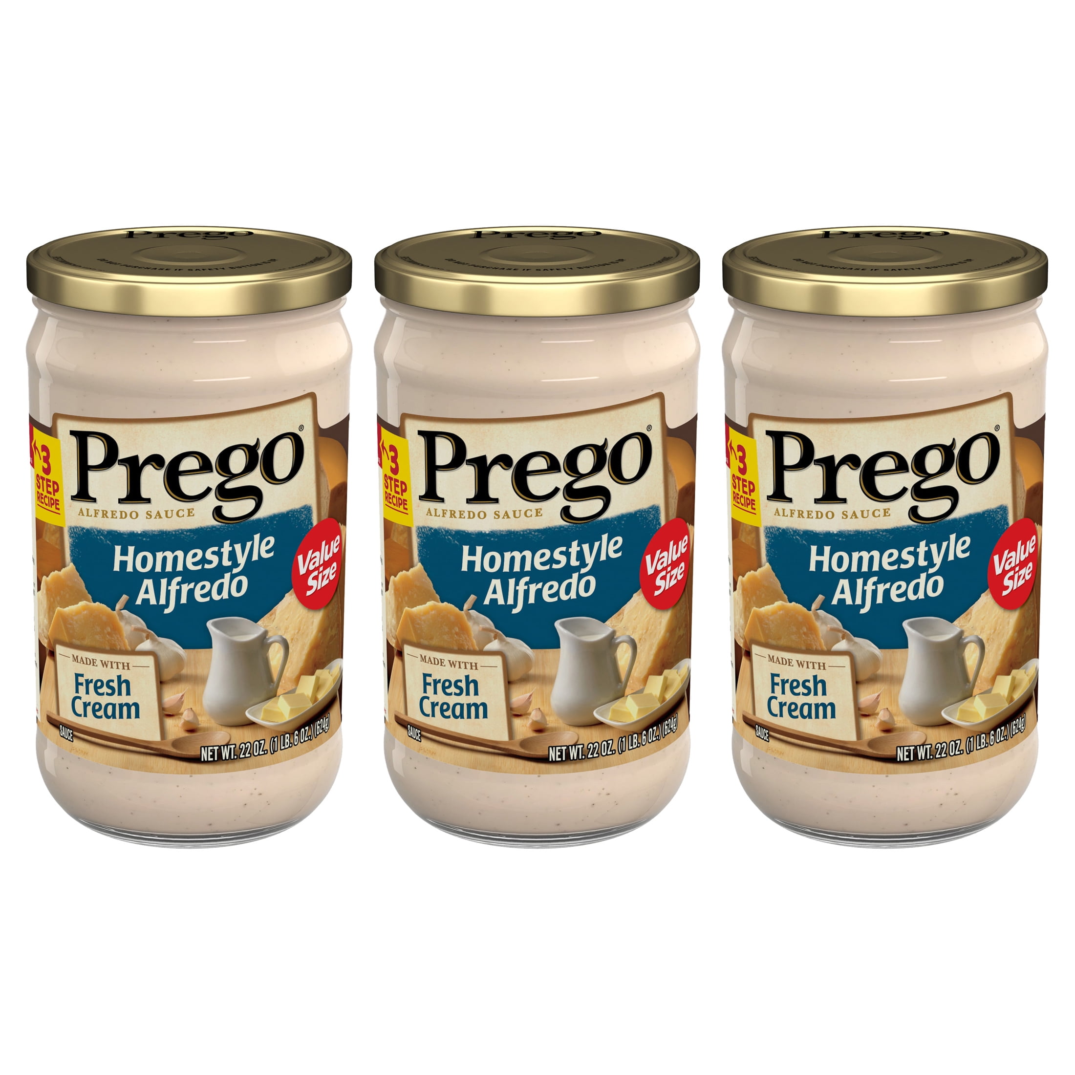 (3 pack) Prego Homestyle Alfredo Pasta Sauce, 22 oz Jar