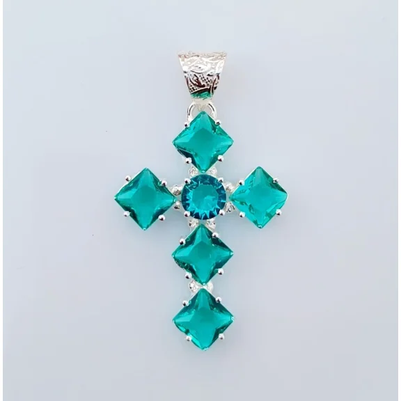 Tourmaline Cross Pendant 925 Sterling Silver Polished Handmade Gemstone Jewelry 2.20 Inch