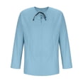 thumbnail image 6 of ohmzyzo Mens Medieval Shirt Casual Linen Shirt Steampunk Renaissance Retro Top Long Sleeve Lace Up Costume Tops V Neck Solid Color T Shirt Light Blue XL, 6 of 8