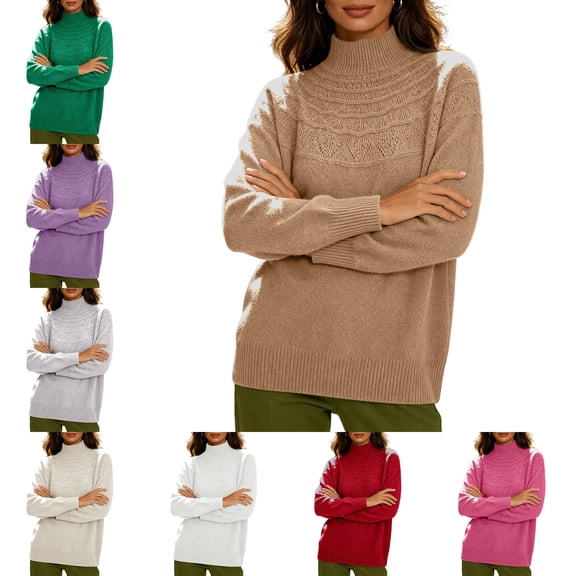 FAHUOMU Mock Neck Tops For Women Long Sleeve Lightweight Striped Knit Sweater Casual Pullover Fall Clothes