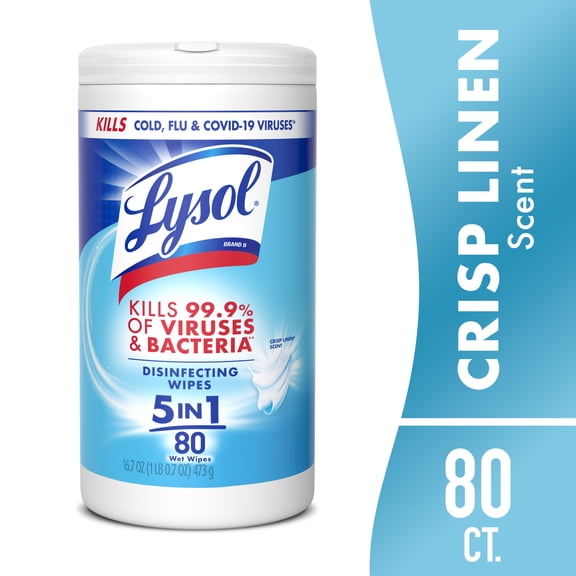 Lysol® Disinfecting White Wipes, Crisp Linen Scent, Household Cleaning Cloths, 80 Count