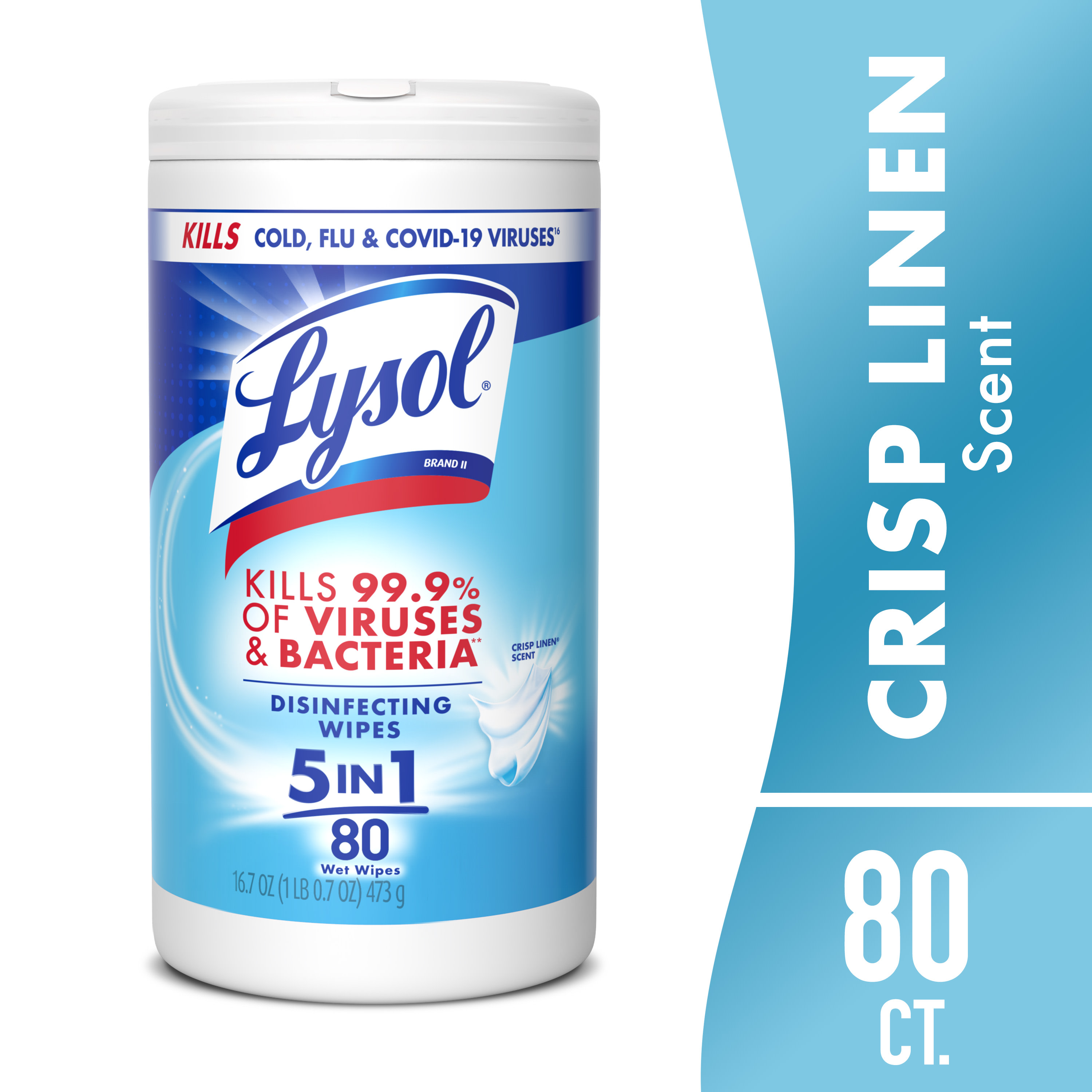 Lysol Disinfecting Wipes, All Purpose Cleaner, Multi Surface Antibacterial Cleaning Wipes, Cleaning Supplies, Crisp Linen Scent, 80 Count
