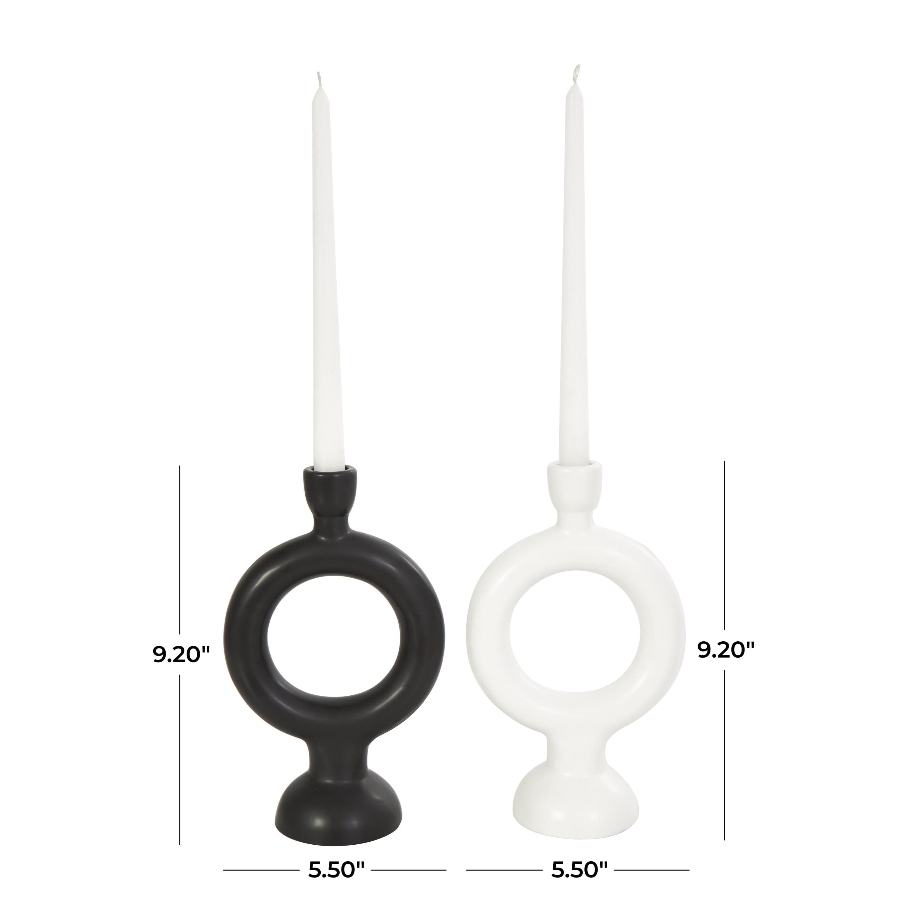 CosmoLiving by Cosmopolitan 2 Candle Black Ceramic Geometric Ring Candle Holder, Set of 2