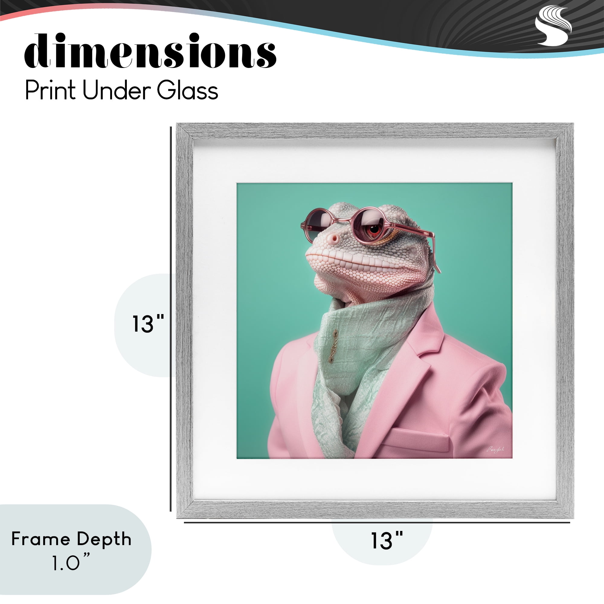 Stupell Industries Hipster Iguana Portrait Gray Framed Print Under Glass, design by Roozbeh