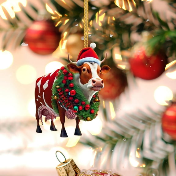 Cow Christmas Ornament, Personalized Farm Animal Hanging Decor for Christmas Tree, Iron Gift for Farmhouse Rural Holiday Decor(A)