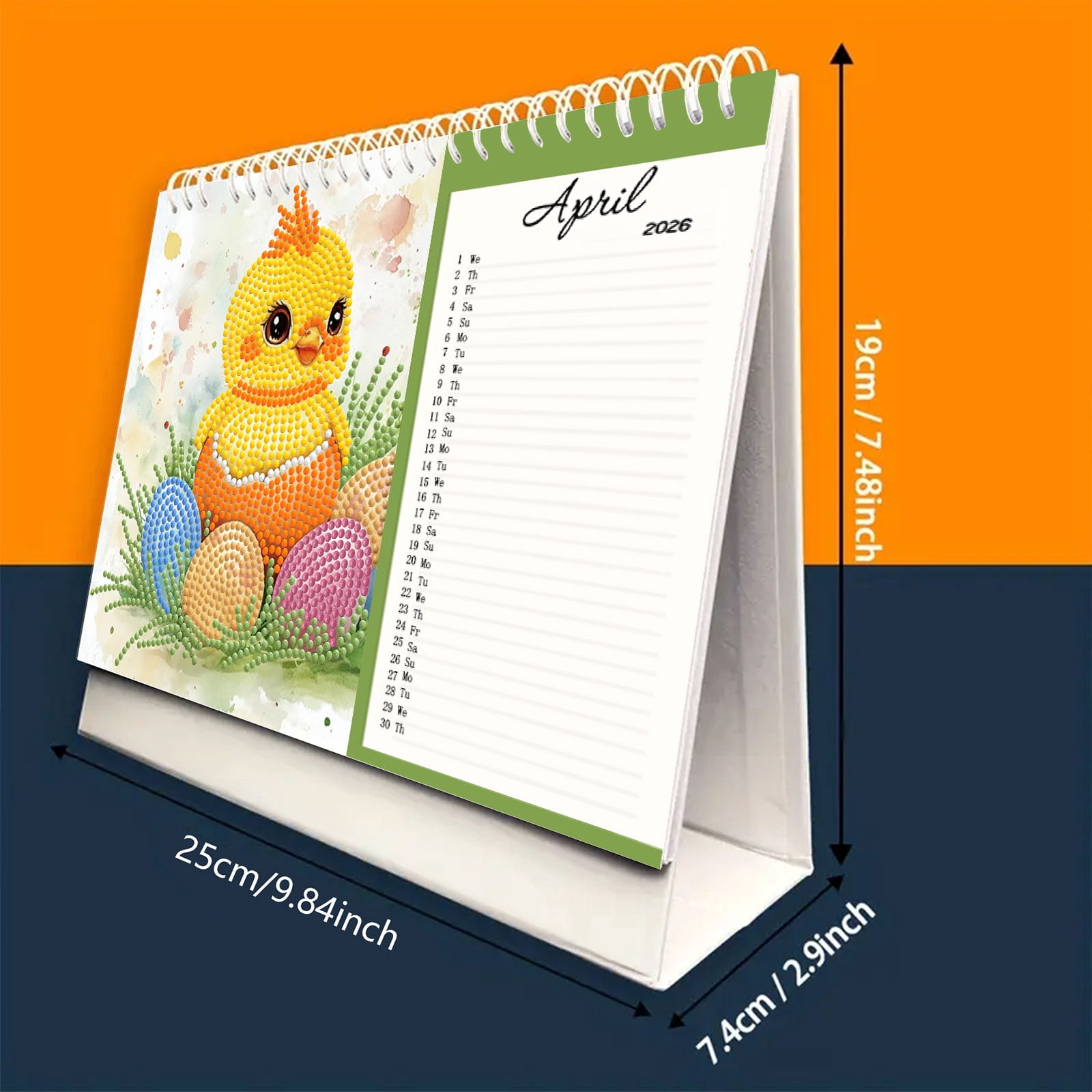 FLOPESN 2026 Desk Calendar DIY Diamond Painting Craft Kit, 9.84*7.48 in Acrylic Material Flip Calendar with Special Drills for Home Office Decor
