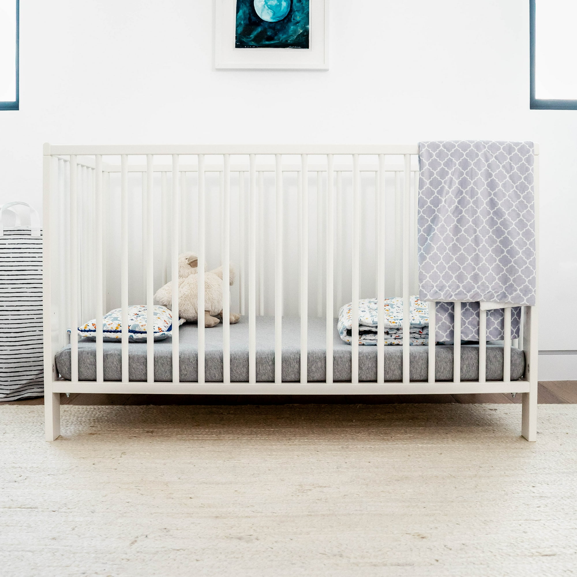 Comfy Cubs Fitted Crib Sheet – 100% Cotton Baby Crib Mattress Sheet, Snug Fit (Grey, Pack of 2)