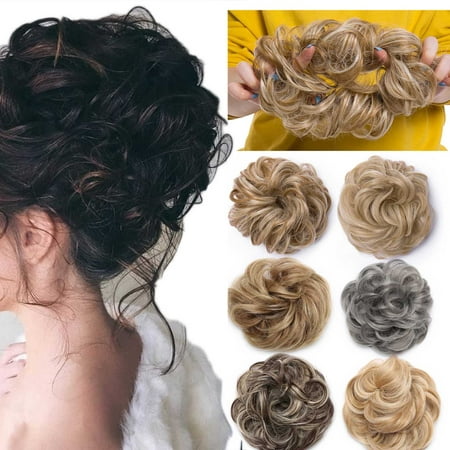 S-noilite Real Natural Curly Messy Hair Buns Extensions Hair Piece Scrunchie Updo Hair Extensions Coffee brown & Bleach blonde-30g