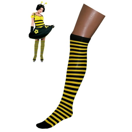 

Striped Honey Bee Overknee Costume Stockings Black Yellow One-Size