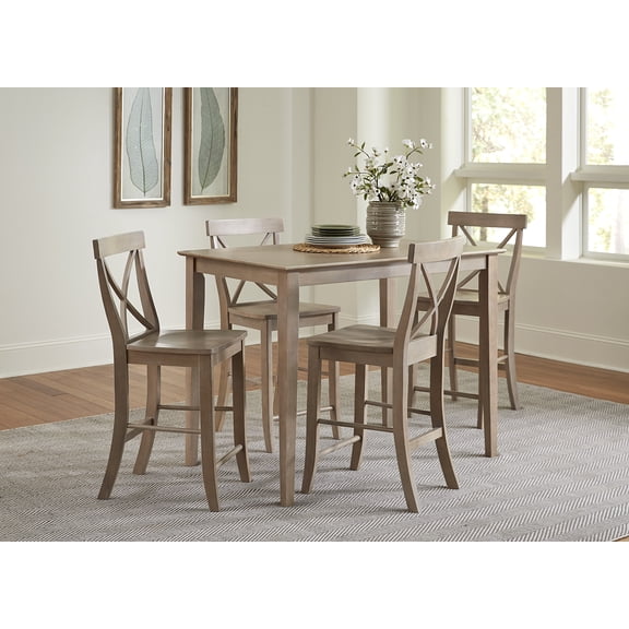 30x48 Counter Height Table with 4 X-back Stools - Washed Gray Taupe- 5 Piece Set